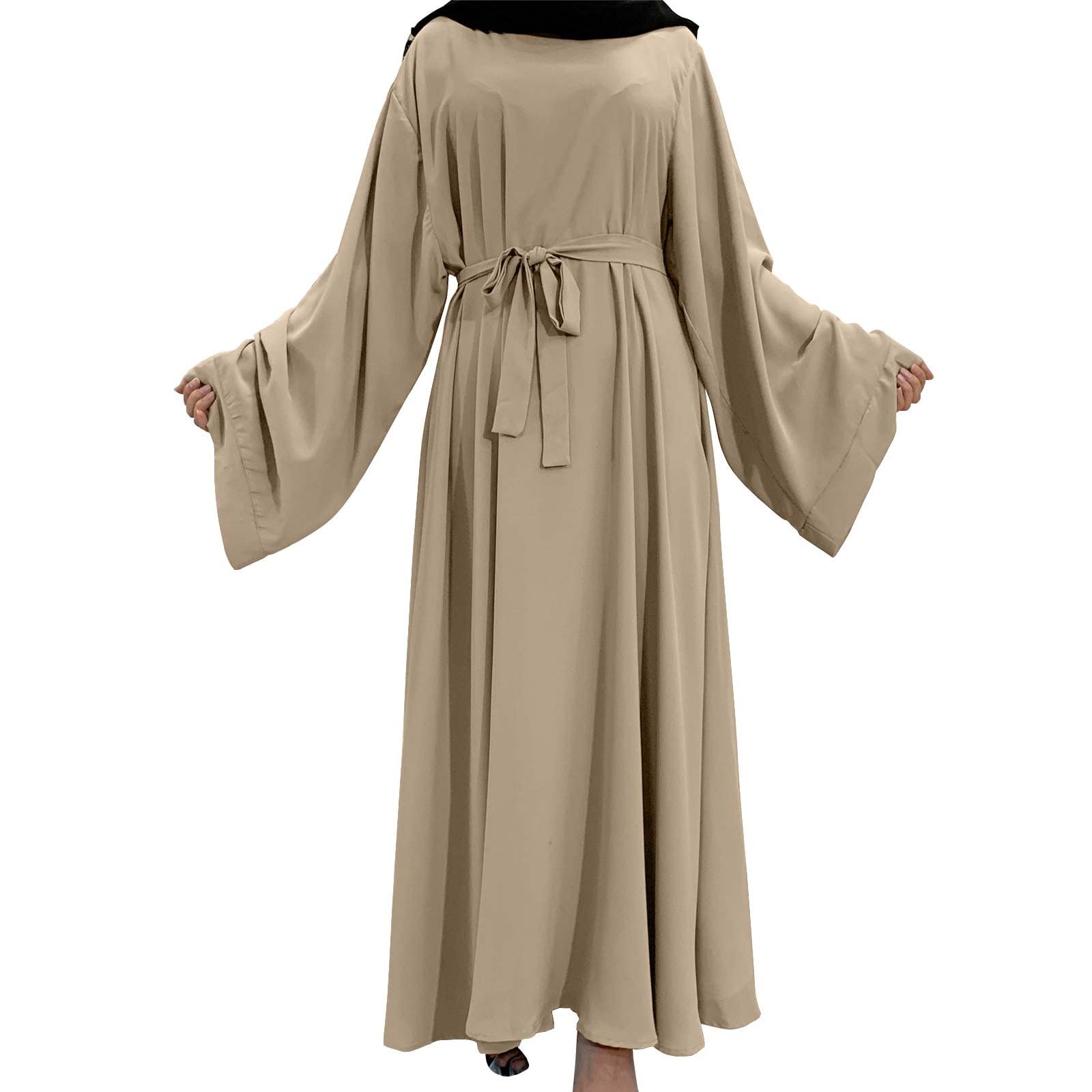 Kaftan Musulmana Ramadán para Mujer Manga Larga Suelto Islamic Abaya Kaftan Largo Túnica Mujer Dubai Oriente Trajes para Eid Ramadán Ramadán Vestido con pañuelo