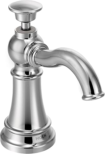 Moen S3945C Dispensador de jabón de cocina tradicional montado en la cubierta con botella recargable sobre el fregadero, cromado