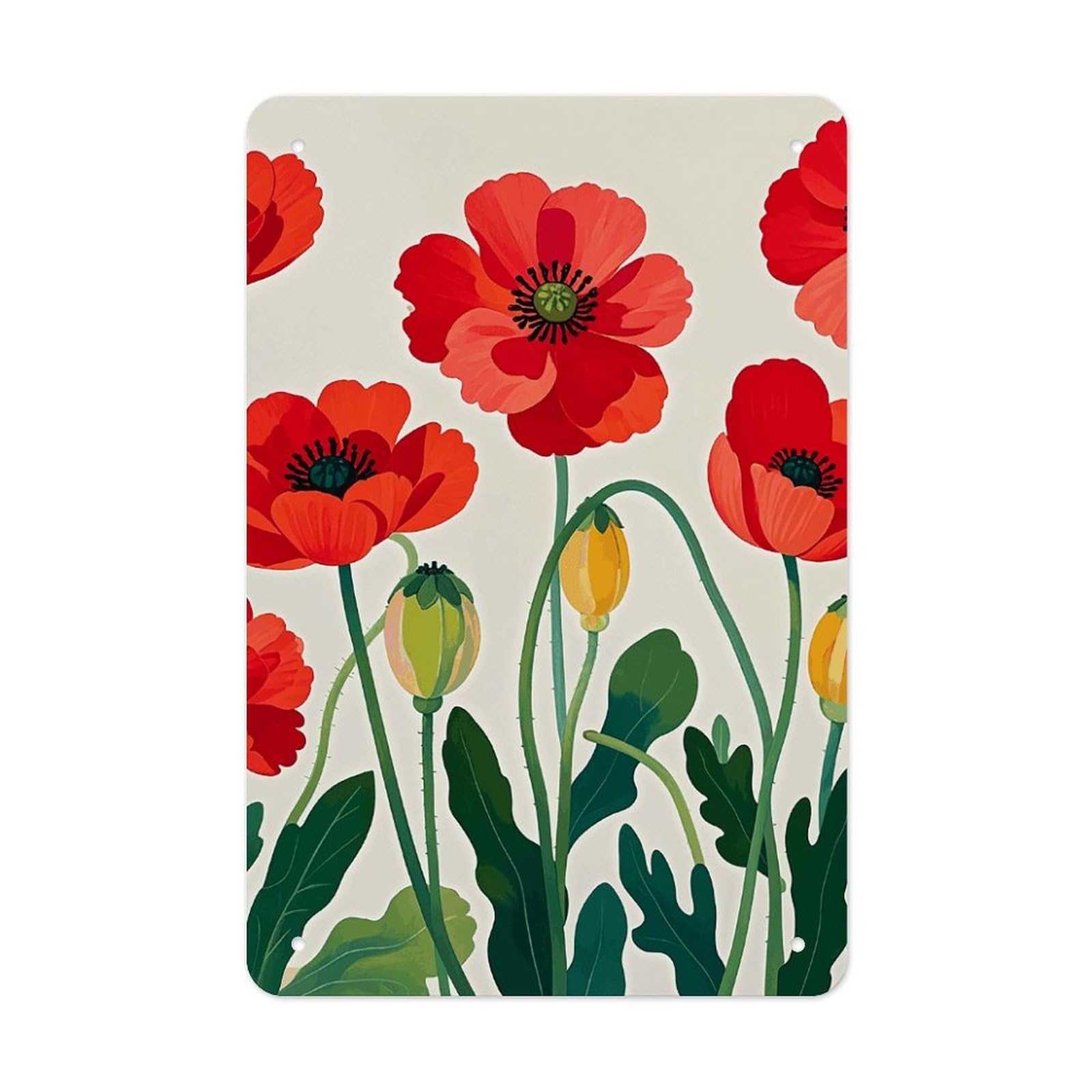 QMNLKH Poppy Flowers Plaques for Wall Decor, Personalized Metal Tin Sign for Home, Multifunctional Poster for Office, Fashion Painting for Hallway, Wall Art Pictures, 7.9x11.8Inch