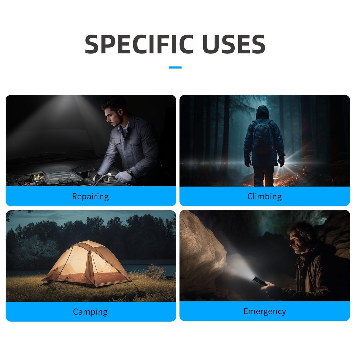 WARSUN Lampe torche puissante 10 000 lm haute luminosité, lampe torche LED rechargeable avec 3 modes d'éclairage, lampe de poche portable pour camping, maison, urgence