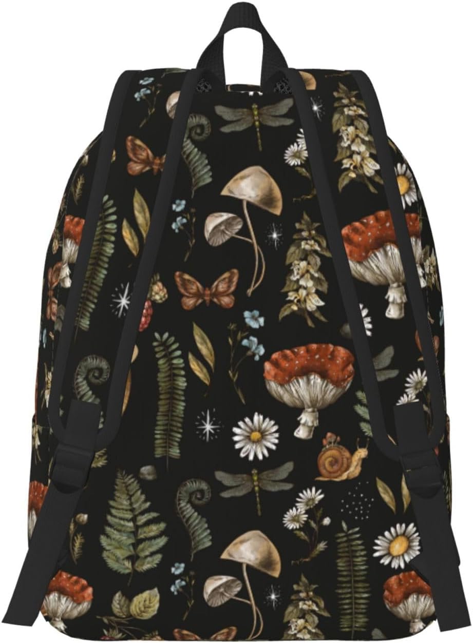 Vintage Mushroom Witchcraft Plant Backpack for Girls Boys Women Lightweight Canvas Bookbag Casual Daypack for Travel Outdoor Camping, 17 Inch - Image 5