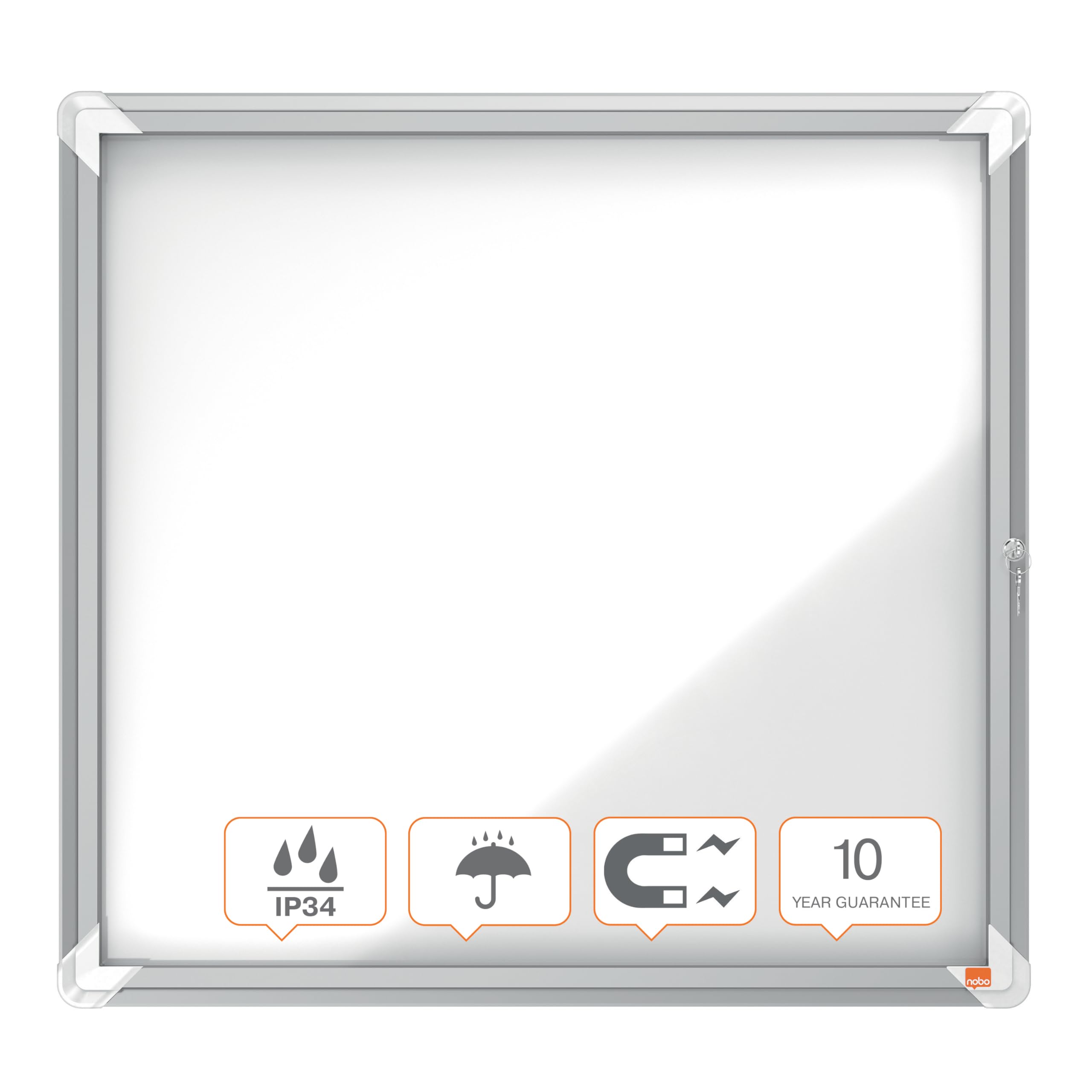 Nobo, Vitrine d'extérieur, Certifiée NF Collectivité et Education, Fond magnétique, 6xA4, 709x668 mm, Porte battante, Gamme Premium Plus, 1902578