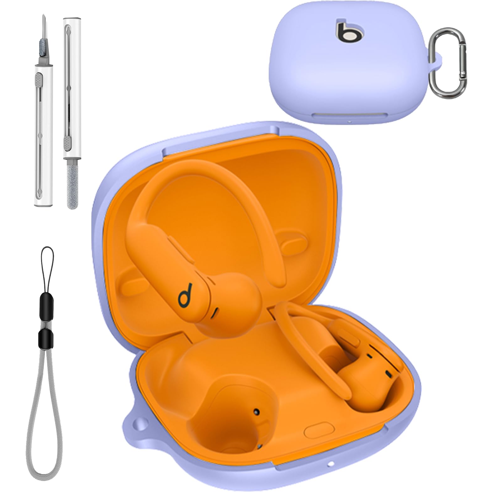 for Beats Powerbeats Pro 2 Case Cover with Cleaner Kit, Soft Skin Silicone Case Cover with Keychain and Lanyard，Full Protective Case -Purple