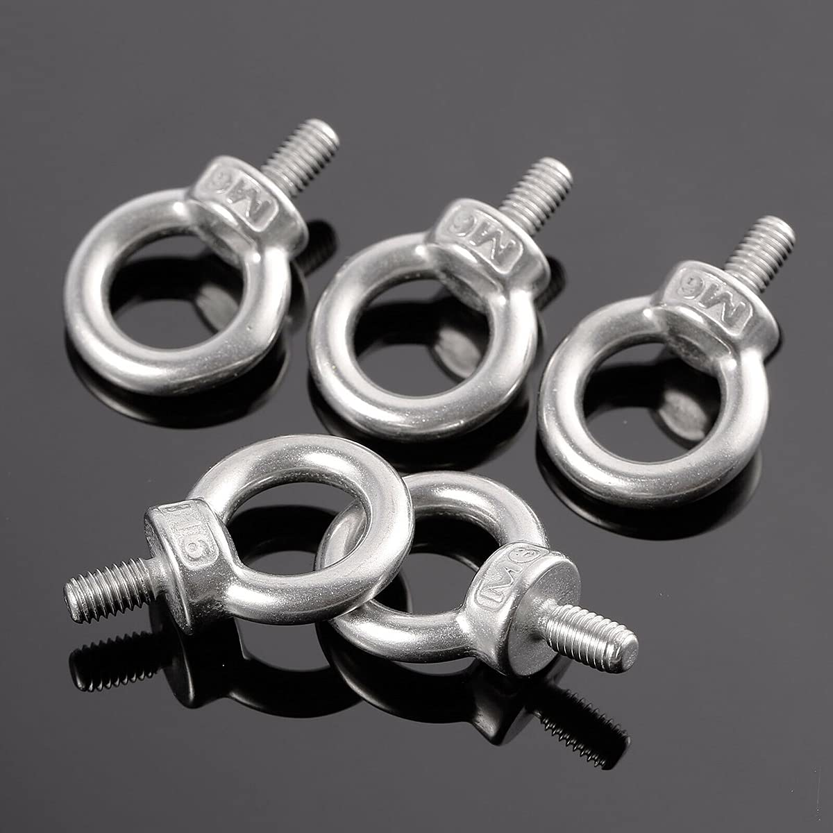 SyiXute 6 Pezzi Bulloni a Occhiello M6,Bulloni ad Occhiello ad Anello,304 Acciaio Lnossidabile Filetto Anello per Asta per Attrezzature di Sollevamento,Corda per Legare