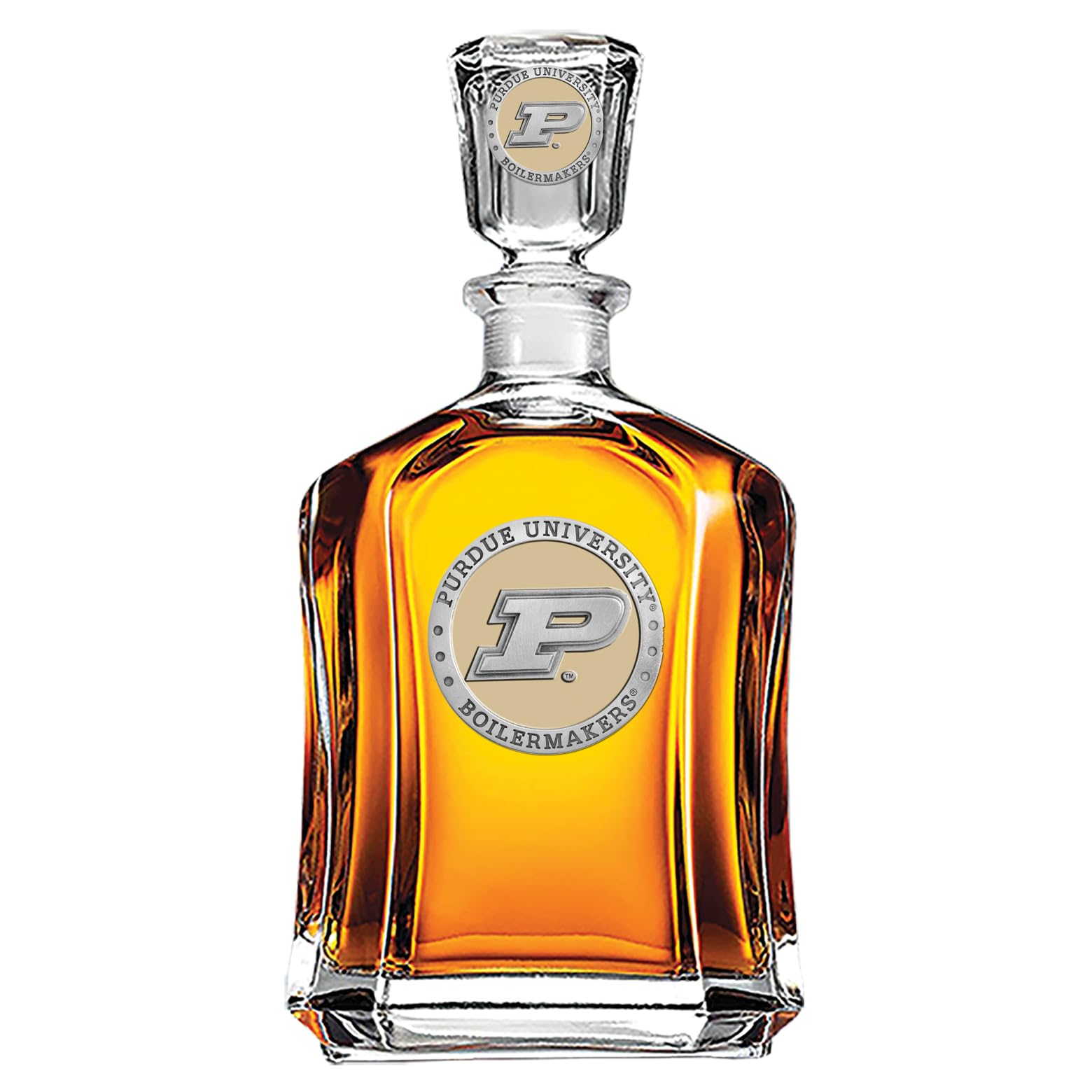 Heritage Pewter Purdue Capitol Decanter | 24 OZ Whiskey Decanter for Liquor with Airtight Stopper | Expertly Crafted Pewter Glass