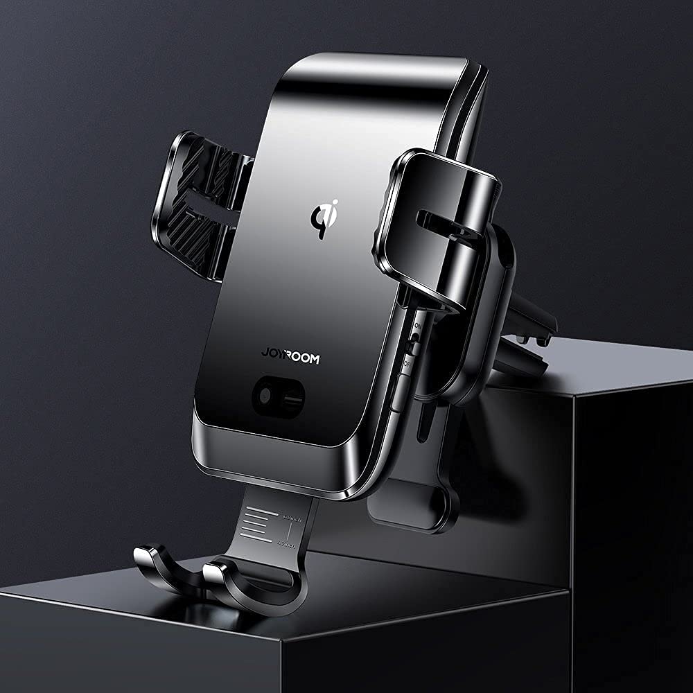 joyroom Qi Wireless 15 W automatyczna ?adowarka samochodowa inteligentny czujnik podczerwieni elektryczny uchwyt na telefon komórkowy do deski rozdzielczej, kompatybilny ze smartfonami czarny