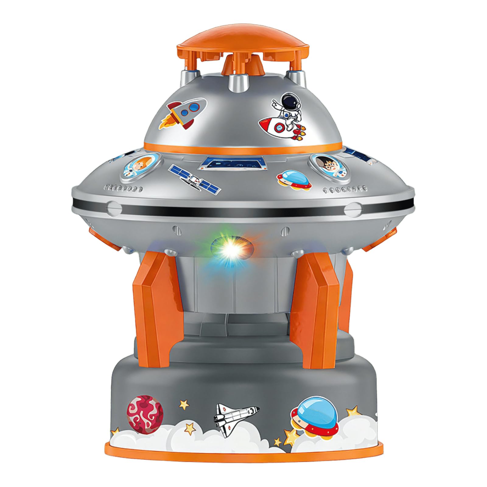 Water Rocket Sprinkler for Kids Outdoor Summer Toy with LED Light & 360° Spin, Adjustable Height Water Launcher, DIY Space Stickers, Backyard Lawn Garden Gift Boys Girls Age 3-12 (Orange)