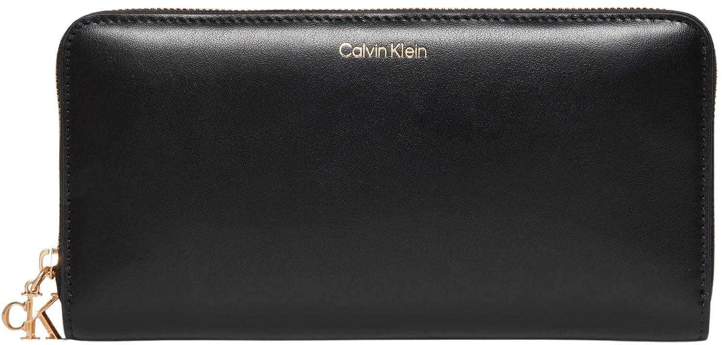 Calvin Klein Cartera Mujer Large Zip Around con logotipo, Negro (Black), Talla Única