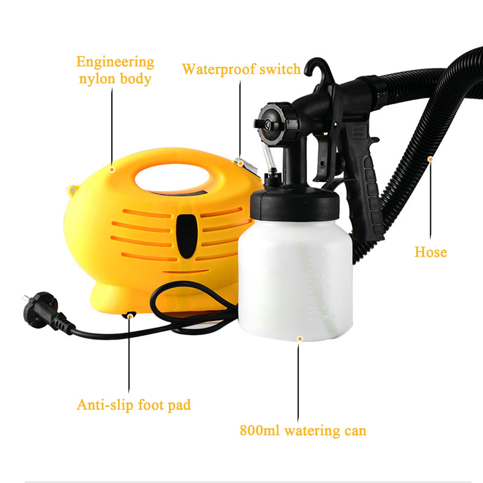 Pulverizador De Pintura 650W, Pistola De Pintura Con Depósito De Pintura De 800 Ml Y 1.1M Manguera, 3 Modos De Pintar Para Pintura Y Decoración De Bricolaje