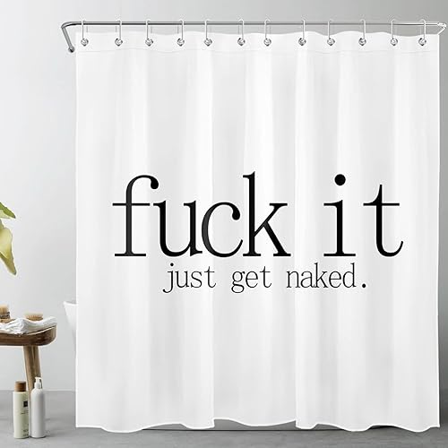 Miniatura 8 de LB Cortina de ducha pequeña de mármol gris y blanco de 48 x 68 pulgadas, forro de cortina de ducha Fuck It Get Naked, moderna cortina de ducha
