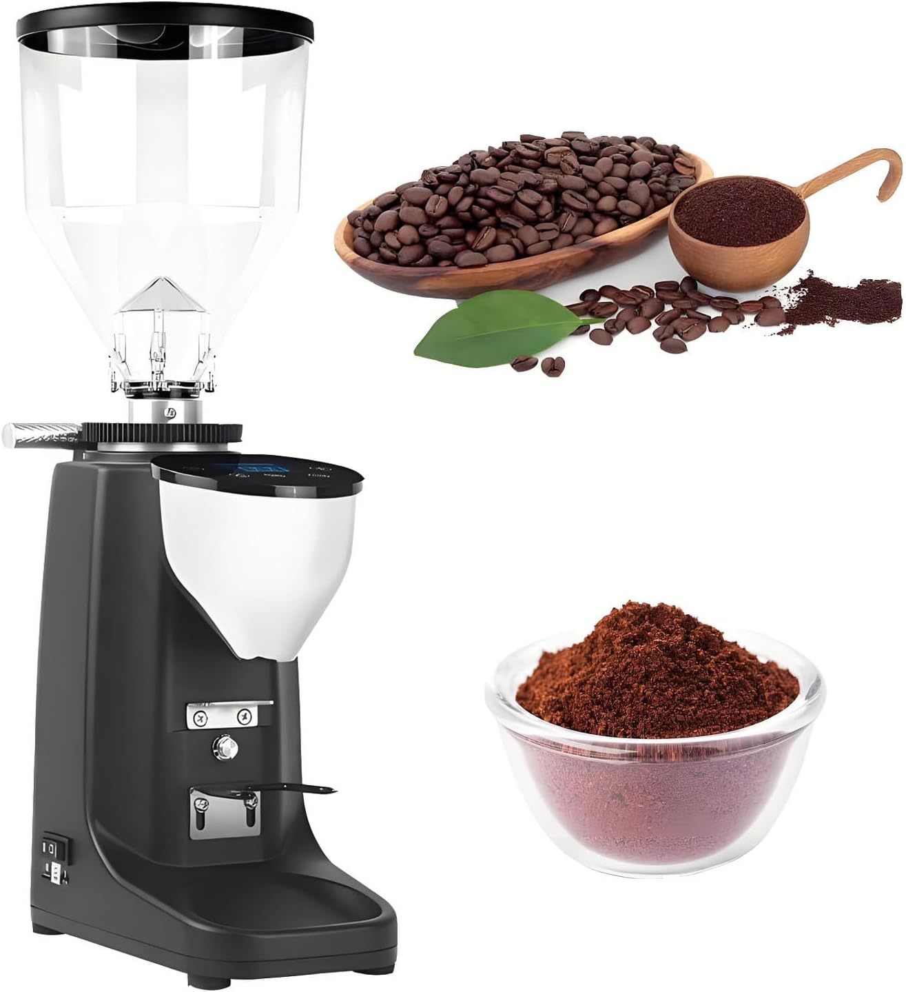Electric Burr Coffee Grinder，Coffee Grinder，with 60mm Flat Burrs，LED Display， Portion Control，Detachable Funnel Stand，19 Precise Settings，for Espresso, Mocha Black