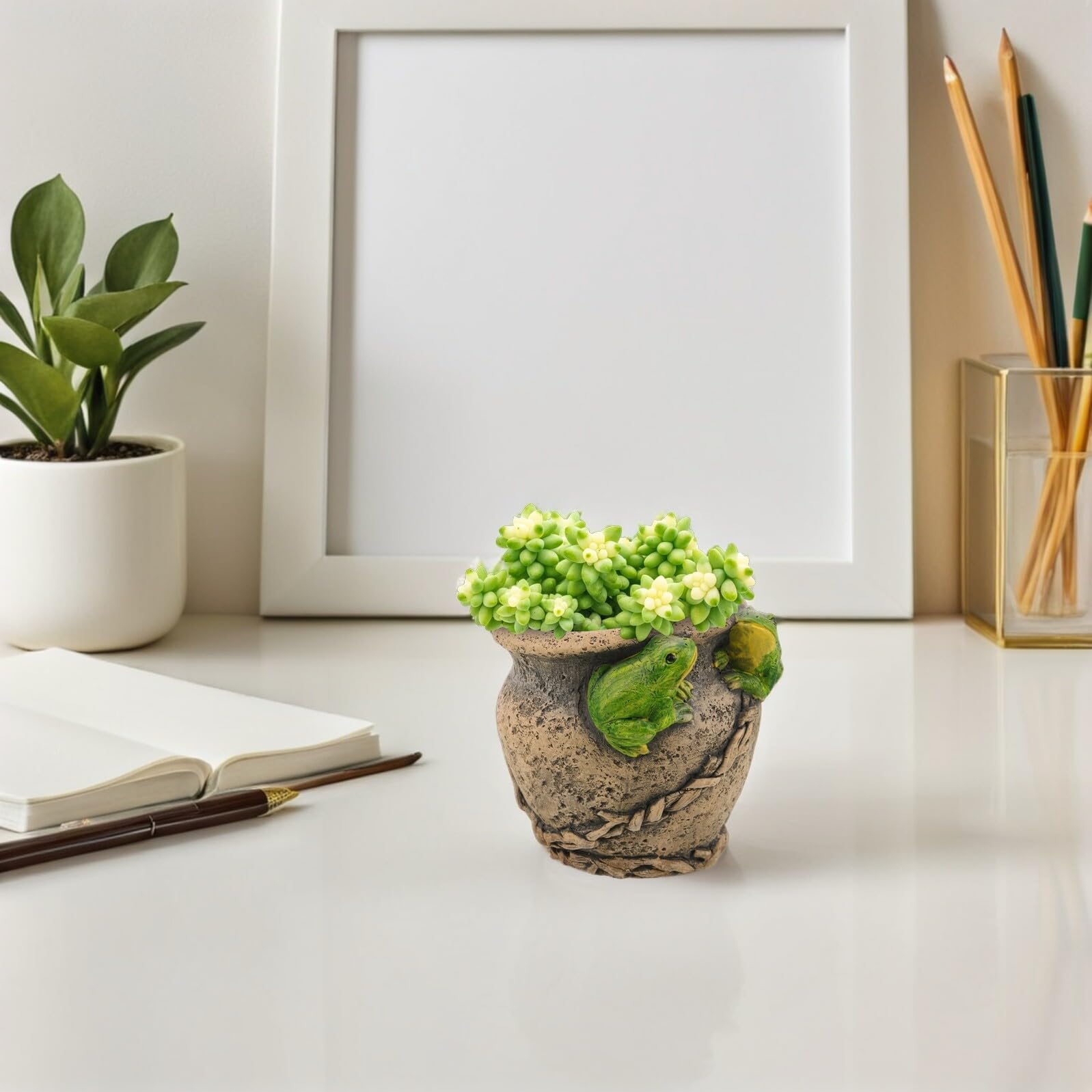 Anneome Mała Ceramiczna Doniczka Kształcie Żaby Ręcznie Wykonany Dekoracyjny Doniczek Sukulenty i Bonsai Ozdobny Pojemnik Rośliny Do Domu i Ogrodu