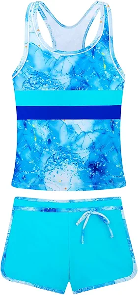 Belovance Girls Swimsuit Two Piece Tankini Bathing Suits Racerback Swimwear with Shorts Sport Kids Teen Beach Wear 5-14 Years