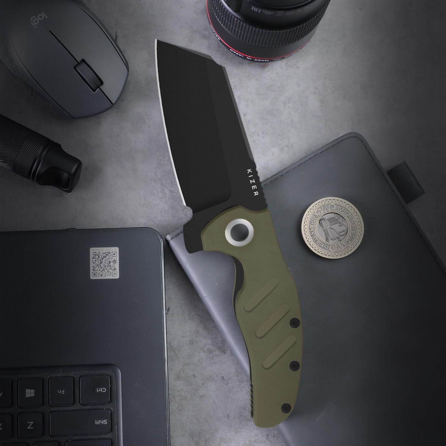 Kizer C01C XL Sheepdog Couteau de Poche, Lame Sheepsfoot D2 de 10cm, Couteau Pliable EDC avec Manche G10, Non-automatique Ouverture manuelle, Clip de Poche, Couteaux de Survie pour le Camping V5488M1
