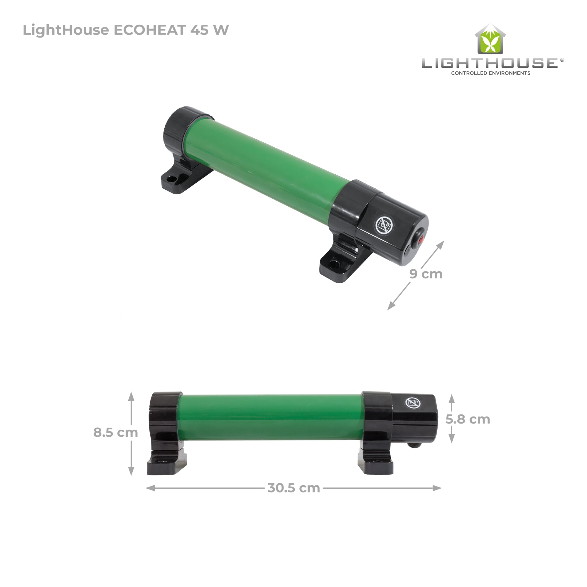 LightHouse Radiateur à effet de serre Eco Heat 305 mm 45 W, vert, noir