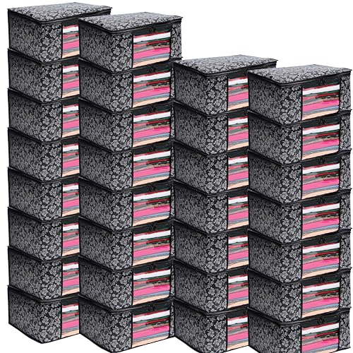 Image of Flower Printed Saree Covers for Cloth Storage & Wardrobe | Transparent Window, Zipper Closure | Black | Pack of 30 | Dustproof, Breathable, Travel & Home Use