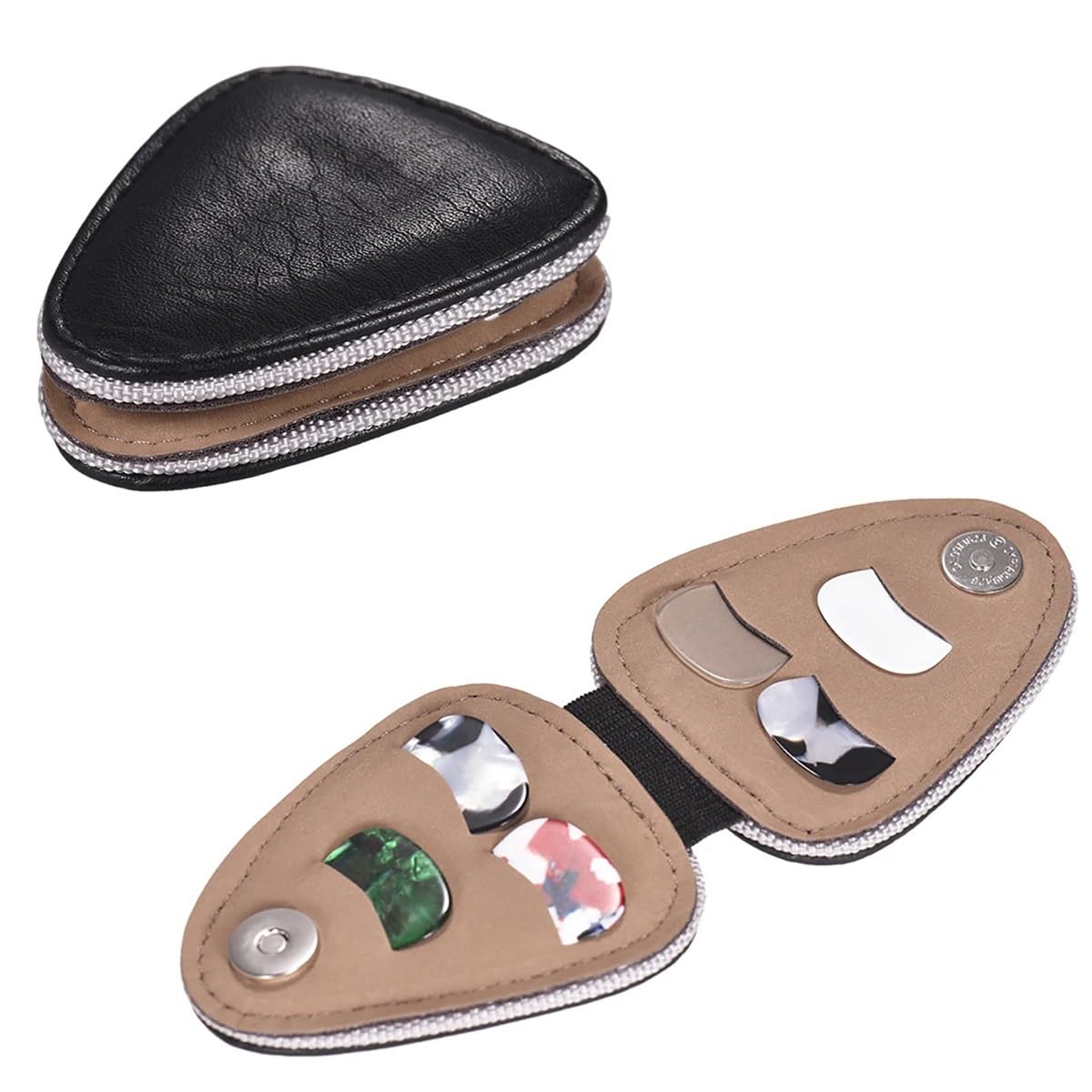 RockCheems Guitar Pick Holder Case, PU Leather Guitar Pick Bag, with 6 pcs Celluloid and 6 pcs Metal Guitar Picks