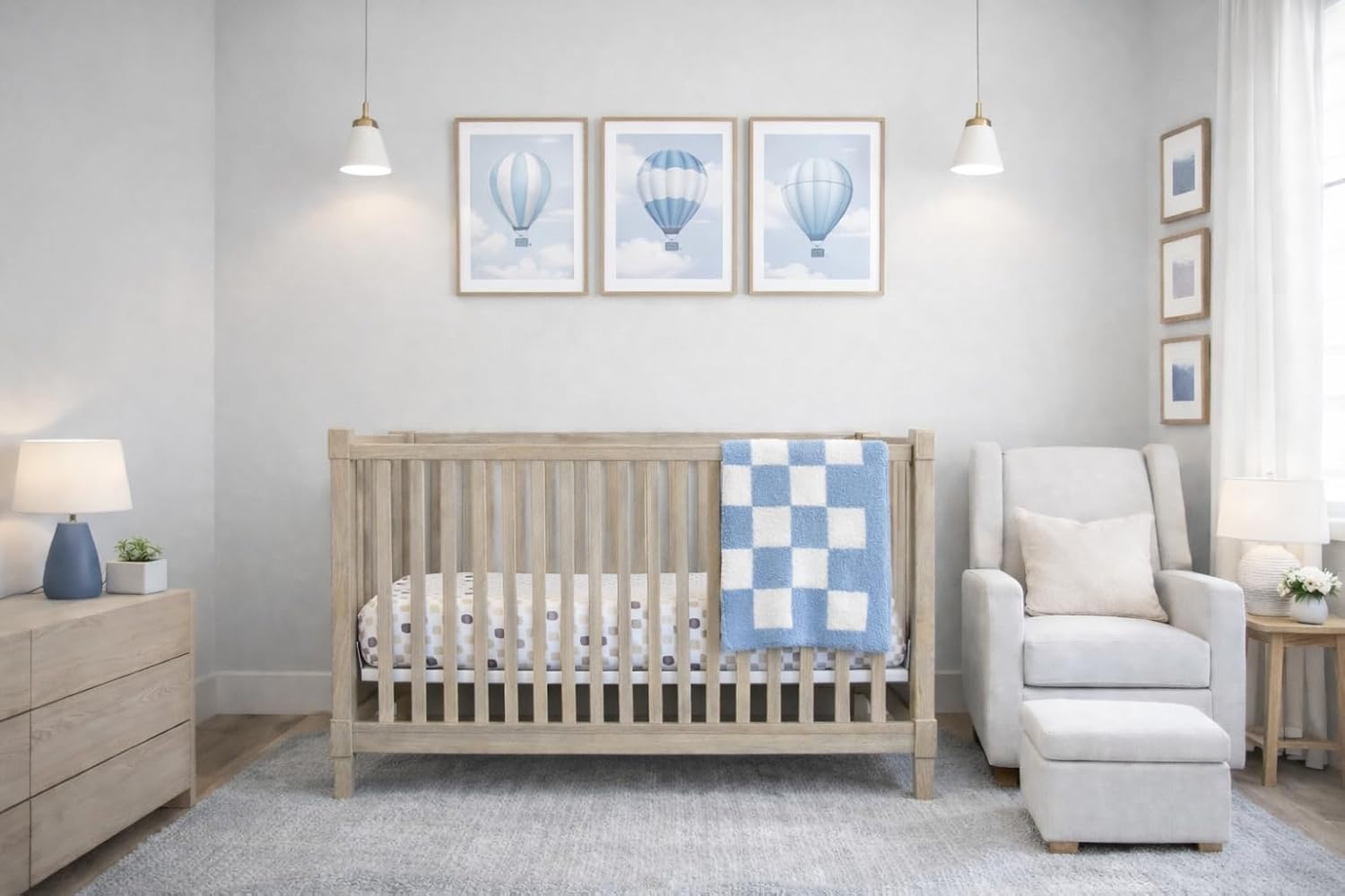 L+L USA Checkered Baby Blanket 28"x40" - DreamSoft Knit Throw for Crib, Stroller or Car Seat - Soft Blanket/Newborn Nursery Gift Essential for Toddler, Infant, Kids, Boys & Girls (Steel Blue/White)