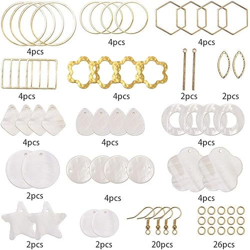 Miniatura 9 de SUNNYCLUE 1 caja de bricolaje 10 pares de aretes de concha, incluye colgantes ovalados planos redondos de lágrima, cuentas de perlas de cristal,