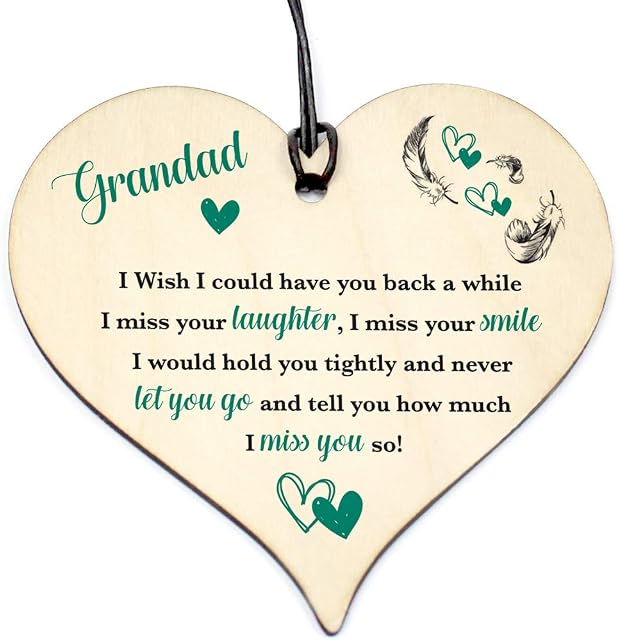 Handmade Wooden Hanging Heart Plaque Keepsake GRANDAD have you back Sign Memorial Birthday Gift Grave #1146