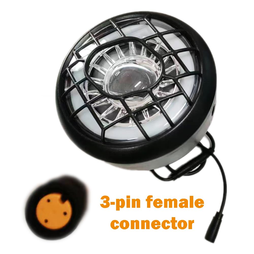 Nulkomma E-Bike Head Light Bicycle Retro Waterproof 3-Pin Female Connector 36V 48V 52V LED Front Light Super Bright LED Bike Headlight Ultra Bright Bike Safety Light Mounting on Front Fork