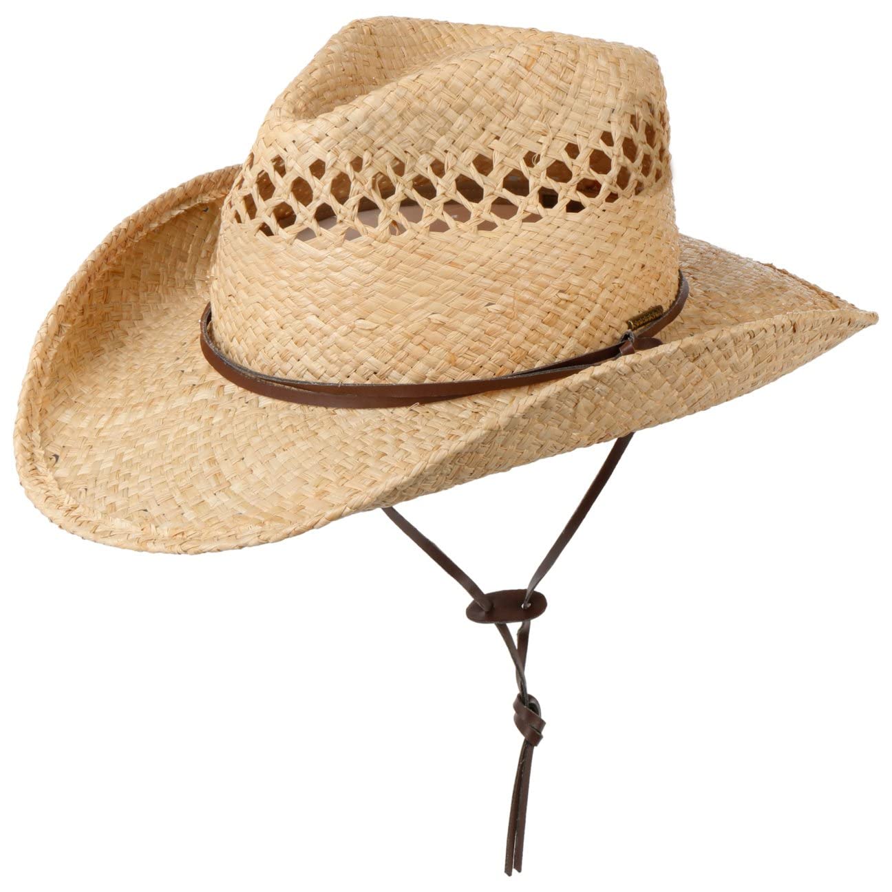 Stetson Larimore Raffia Cowboy Hat Women/Men - Straw Rodeo with Chin Strap, Leather Trim Summer Spring-Summer