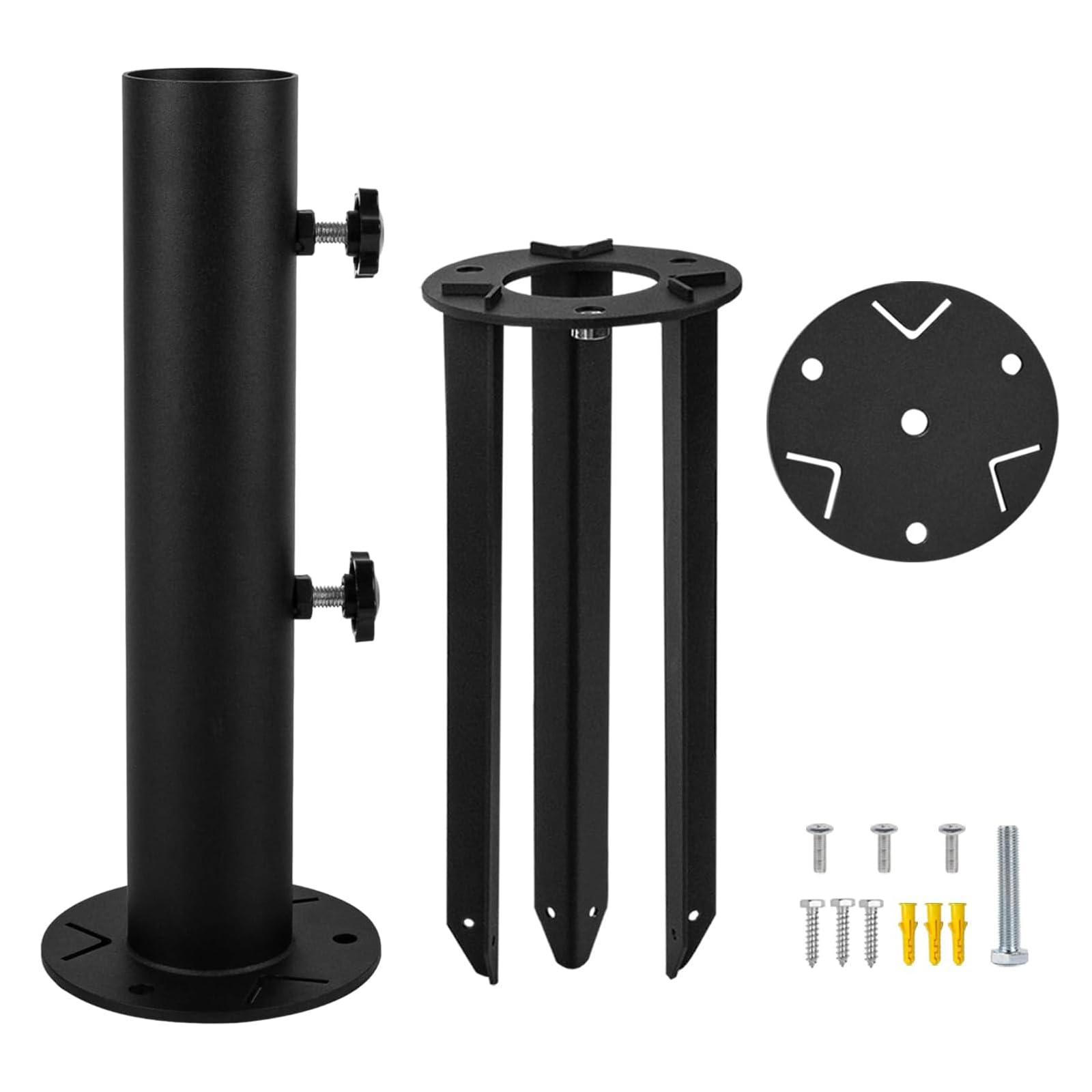 Base de support de parasol enterré, piquet de sol amovible, support de parasol enterré avec 3 piquets, pièces de support de parasol pour terrasse, pelouse, plage, table