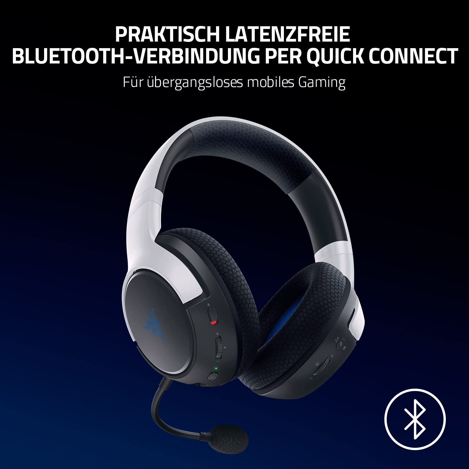 Razer Kaira für PlayStation - Kabelloses Dual-Headset für PS5 (Triforce Titanium 50-mm-Treiber, HyperClear Mikrofon mit Nierencharakteristik, SmartSwitch, FlowKnit Memory Foam) Schwarz-Weiß