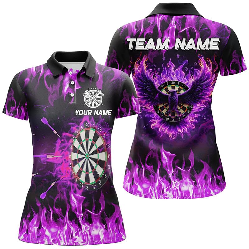 Personalisierte lila Dartscheibe mit Feuerflammen-Adler - Darts-Shirts für Herren & Damen - Individuelle Darts-Team-Trikots T1646
