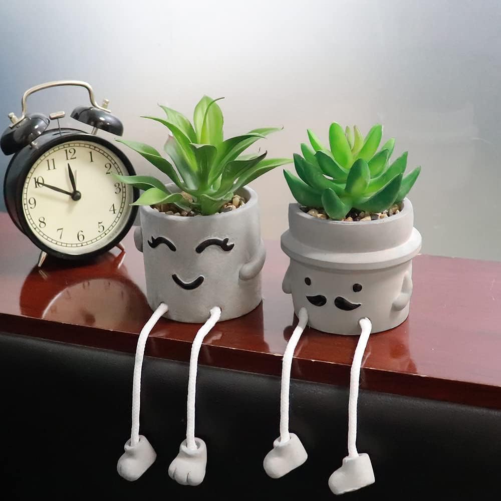 MAKHOT Lot de 4 Plantes succulentes artificielles créatives avec Pot de Ciment, Petites Plantes Grasses artificielles pour décoration de Salle de Bain, Mini Plantes succulentes Mignonnes à Suspendre