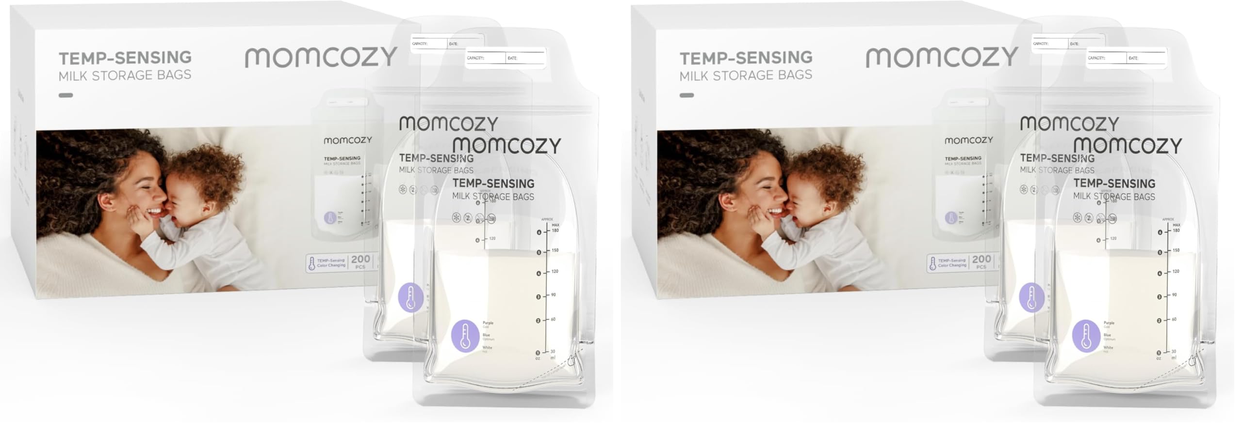 Momcozy Sachets de Congélation Lait Maternel 180mL - Lot de 400 Poches Stériles avec Double Fermeture Étanche | Conservation Hygiénique Allaitement + Stockage Réfrigéré