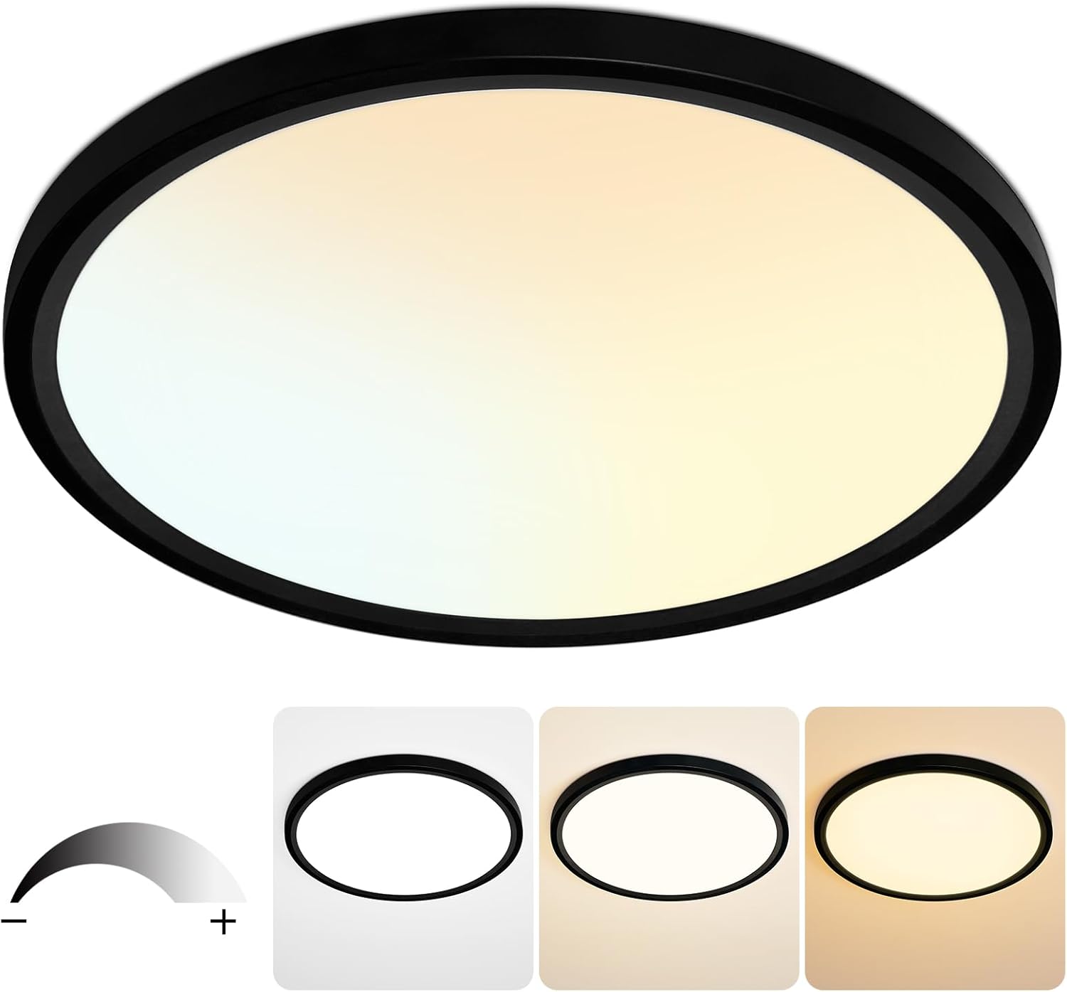 20 Inch Flush Mount Ceiling Light, 40W Dimmable LED Fixture 4000LM, 3000K/4500K/6000K Adjustable, Round Ceiling Lamp for Bedroom, Kitchen, Living Room, Dining Room, Bathroom, Black Black 20 Inch