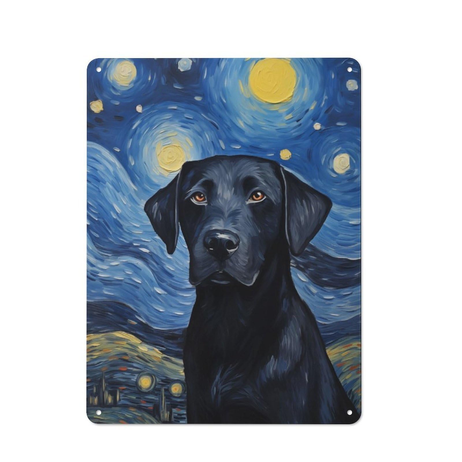 Junmoney Labrador Starry Night Old Style Metal Sign 40X30cm, Bar Wall Plaque For Diner, Restaurant, Shed Or Kitchen
