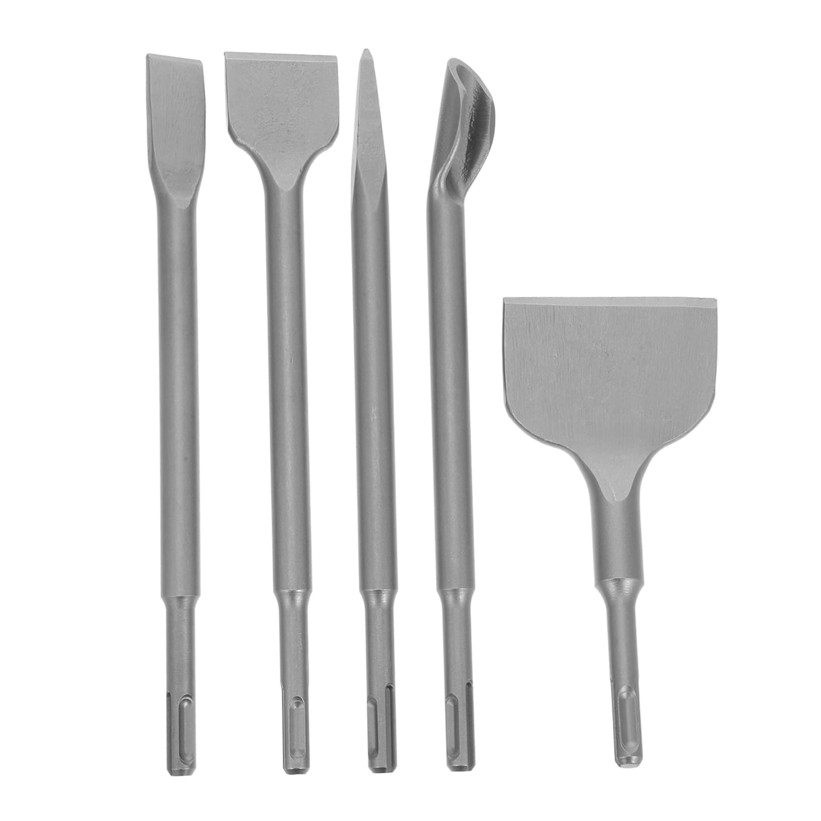 Set di Scalpelli a Martello 5 Pezzi per Rimozione Piastrelle | Scalpello Largo, Piatto, a Punta e U, Acciaio al Cromo, per Cemento e Mattoni