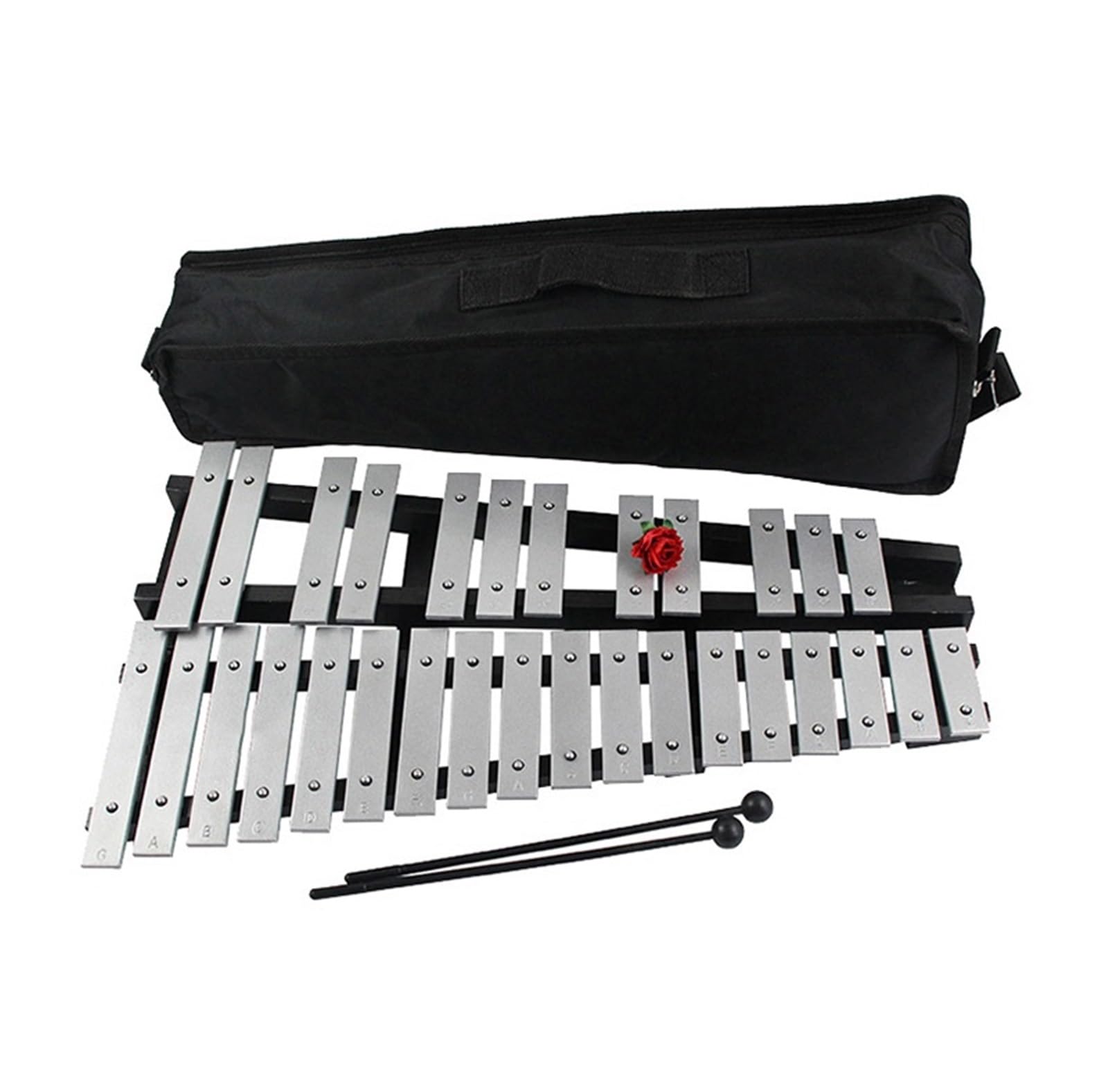 xilofono ​Legno Tasti Bianchi e Neri Tasti Argento Strumento a percussione didattico Pieghevole Carillon con Piastra in Alluminio da 30 Toni (Color : Silver Key)