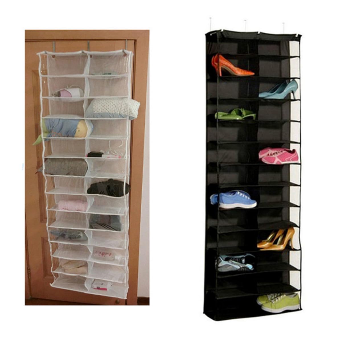 Organizador para Zapatos 26 Bolsillos Colgante para Puerta, Gran Capacidad, Material Pvc y Tela No Tejida, Adecuado para Espacios Reducidos y Dormitorio, Color Blanco, 2piezas