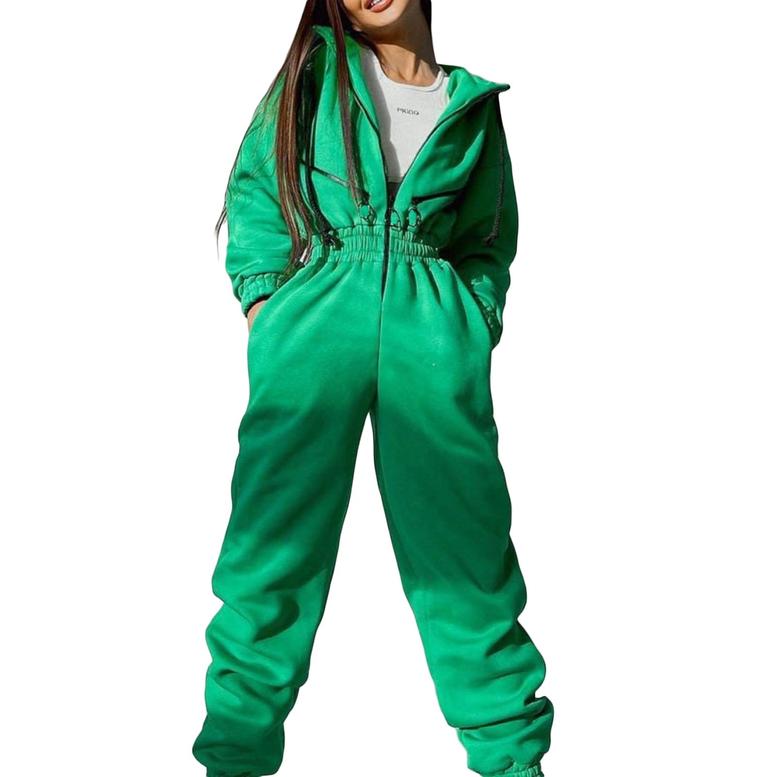 Combinaison à Capuche à Manches Longues avec Poches, Barboteuse à Taille élastique, Pulls Une pièce, survêtement décontracté, vêtements de Sport, Tenue Une pièce, Barboteuse avec Poches