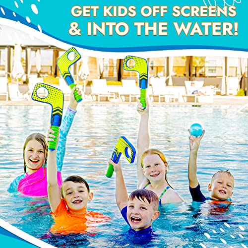 Fun Mini Hockey Sticks Game - Play at The Pool & Beach or in Home - for Kids & Adults All Ages - Use The Floating Soft Paddles to Shoot The Water Skipping Balls - Comes with 2 Sticks & 2 Balls - Image 3