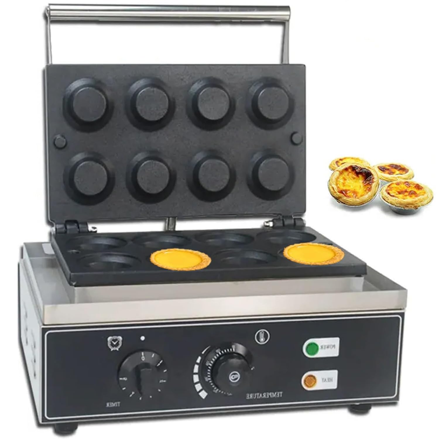 MYUYEE Electric Egg Tart Waffle Maker, 1550W Commercial 8pcs Egg Tart Machine, Non-Stick Double-sided Egg Tart Maker