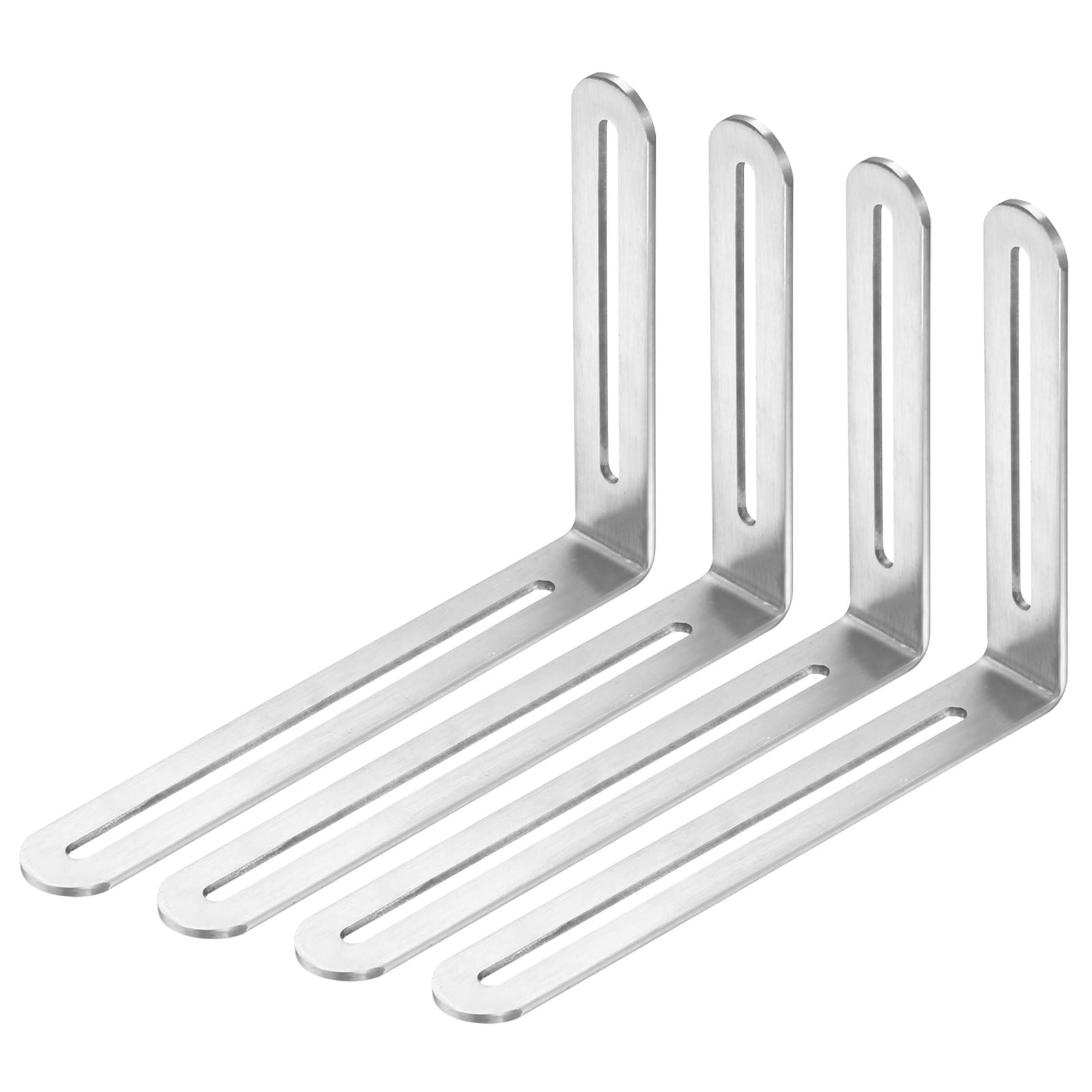 PATIKIL 120x165mm Adjustable L-Shape Corner Brace with Slot,, 4Pcs 90 Degree Stainless Steel Bracket Slidable Slotted Joint Furniture Corner Brace for Wood Chair Bookshelf Board, Silver