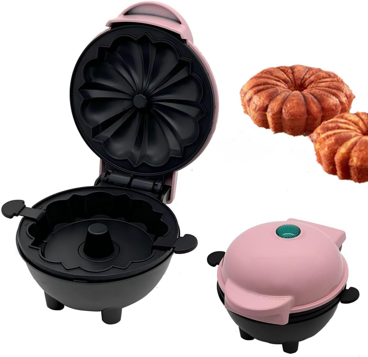 Mini Cake Maker, Lava Cake Machine Non-stick Griddle/double-sided Heating, Cake-shaped Design Waffle Iron for Snacks, Desserts Make Chocolate Cake (Pink)