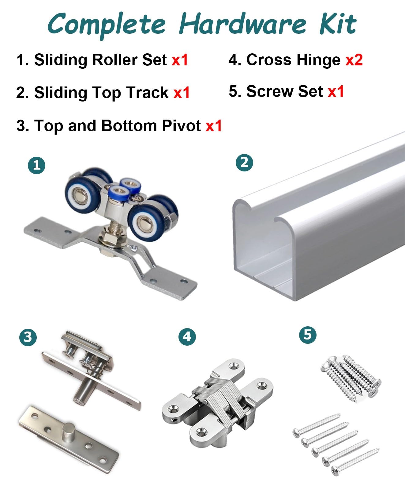 Vibeo Binario per Porta Scorrevole Kit di Ferramenta per Porte a Libro per 2 Ante, Binario Superiore per Ante Scorrevoli, Binari Alluminio per Armadi a Libro, Scorrevoli/Silenziosi(60cm/24in)