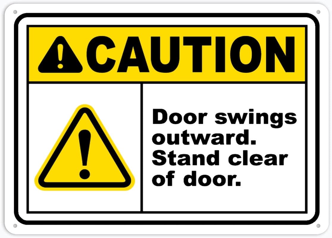 peiyeety Caution Door Swings Outward Sign - 8"x12" Rust Free Aluminum, Outdoor/Indoor For Home/Business/Yard