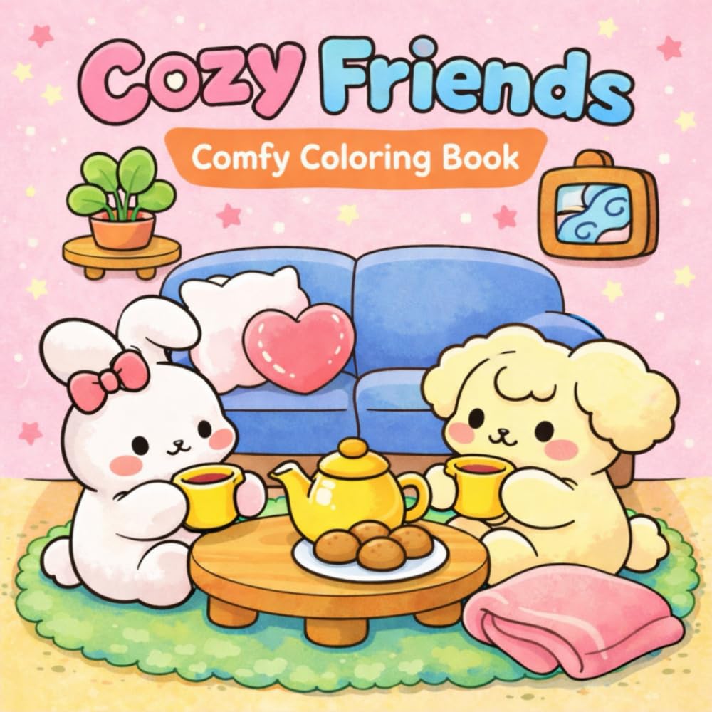 Cozy Friends: Cute & Cozy Coloring Book with Adorable Animal Friends, Comfy Wholesome Scenes for Relaxation and Creative Fun