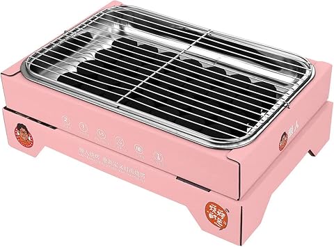 Portable Charcoal Grill, Compact Detachable Stainless Steel BBQ Smoker, Single Use Barbecue Grill for Outdoor Camping, Easy to Carry and Clean Pink containing 30 Charcoal