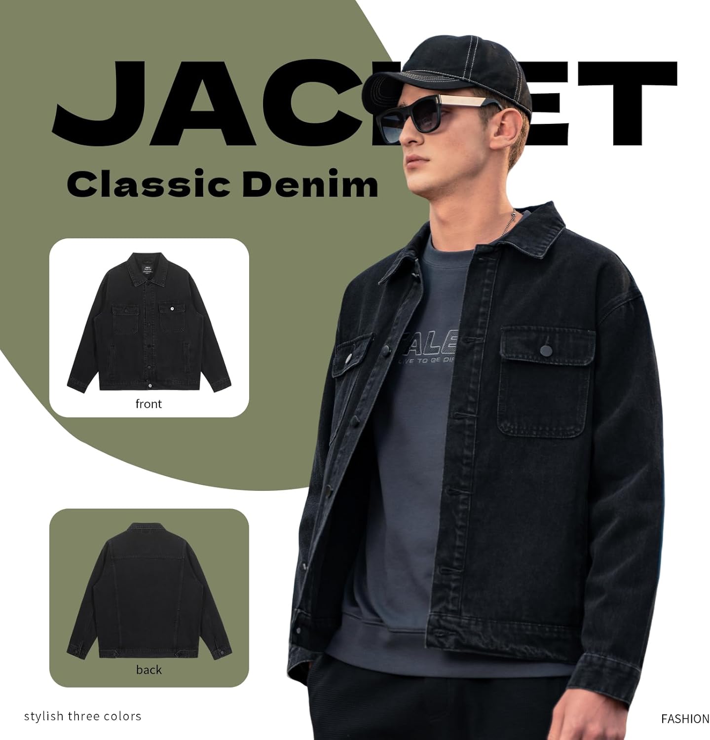 Denim Jacket Men Vintage Autumn and Winter Tops Mens Denim Trucker Jacket Black Small - Image 7