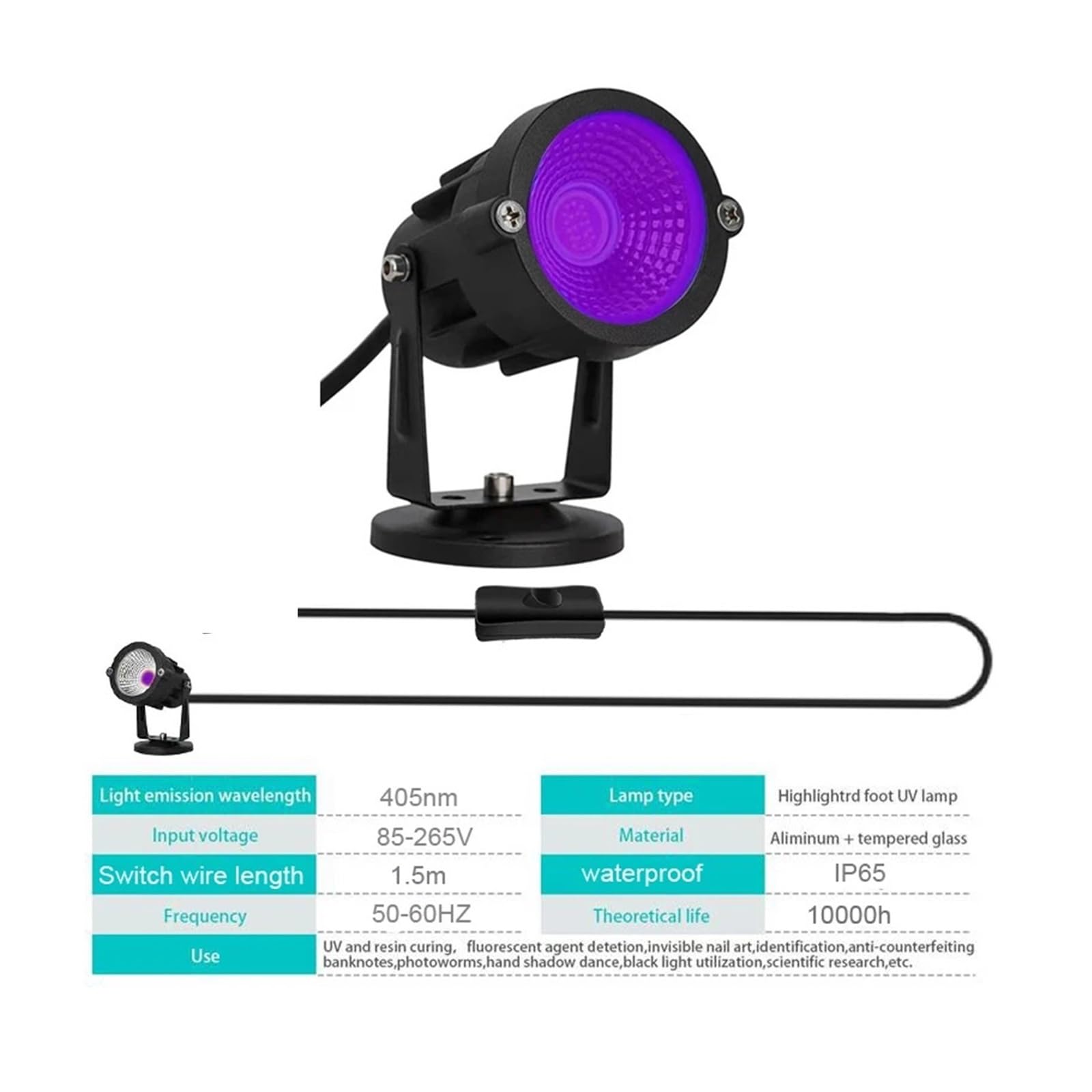 Światło UV, Lampa utwardzająca żywicę UV do drukarki 3D SLA/DLP/LCD zestalona żywica światłoczuła 405nm światło UV LED z wtyczką DIY utwardzanie