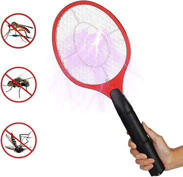 Electric Fly Swatter Racket Fly Zapper Handheld Electric Bug Zapper Fly Killer Mosquito Insect Wasp Zapper Killer Insects Killer Racket for Indoor Outdoor Home Camping Picnics Pest Control (Red)
