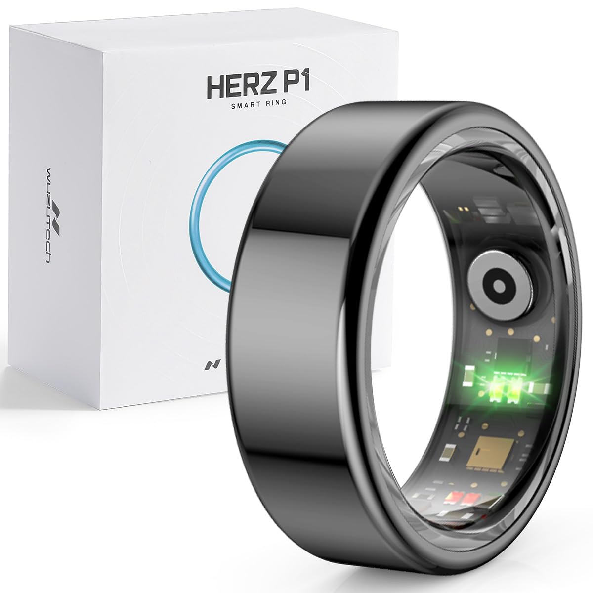 Herz P1 Smart Ring for Women & Men - (Size 10) 24/7 Health Metrics Fitness Ring, Tracks 20+ Biometrics, 6 Day Battery Life, Waterproof Stainless Steel, Free APP for iOS Android, No Subscription