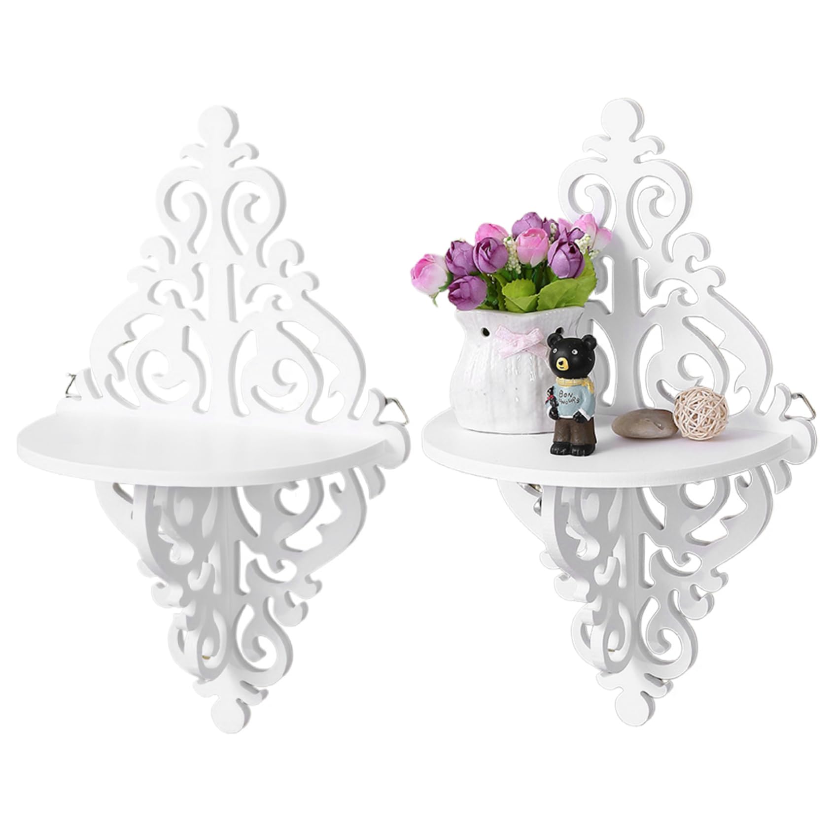 Tsawntd Floating Shelves 2Pcs Carved Wall Mount Shelf 8.9x4.7in Decorative Corner Shelf Ornament Plant Wall for Living Room Bedroom Floating Mount
